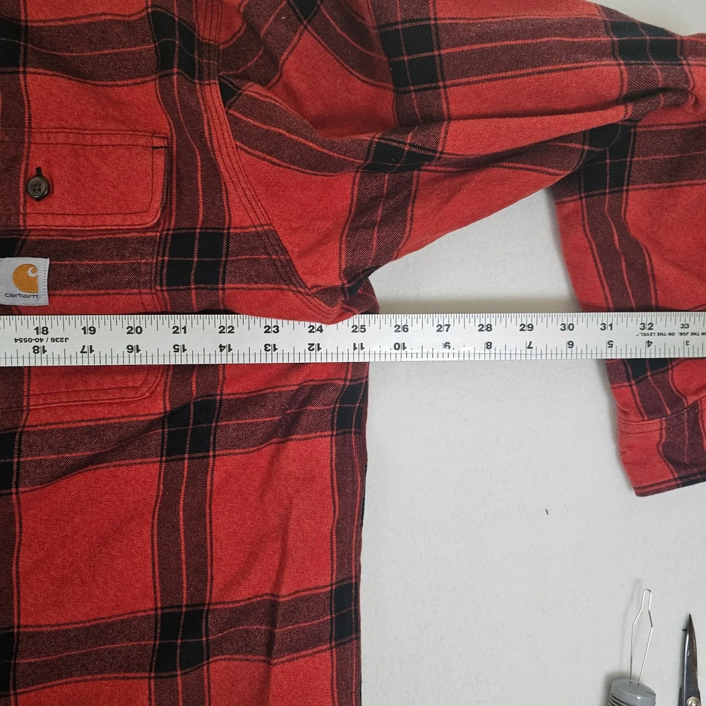 Carhartt Mens XL Loose Fit Flannel Shirt Red Black TW4451-M Cotton Workwear - Picture 5 of 11